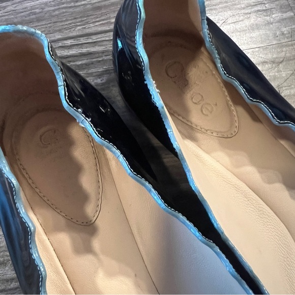 Chloe Black Crinkled Patent Leather Ballet Flats - Picture 3 of 7